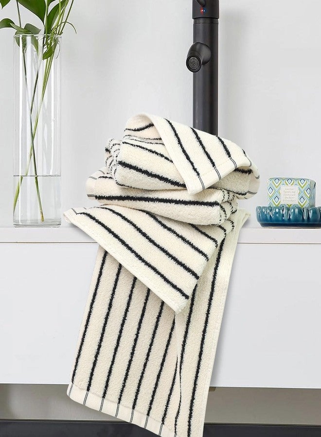 Jacquotha Striped Cotton Washcloths 4 Pack, 13” x 13” - Soft Wash Cloths for Bathroom, Kitchen, Gym, Face, Black and Cream - Image 2